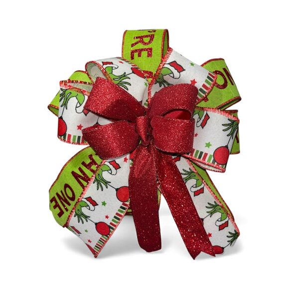 Green Monster Mean One Monster Christmas Bow - Picture 2 of 2